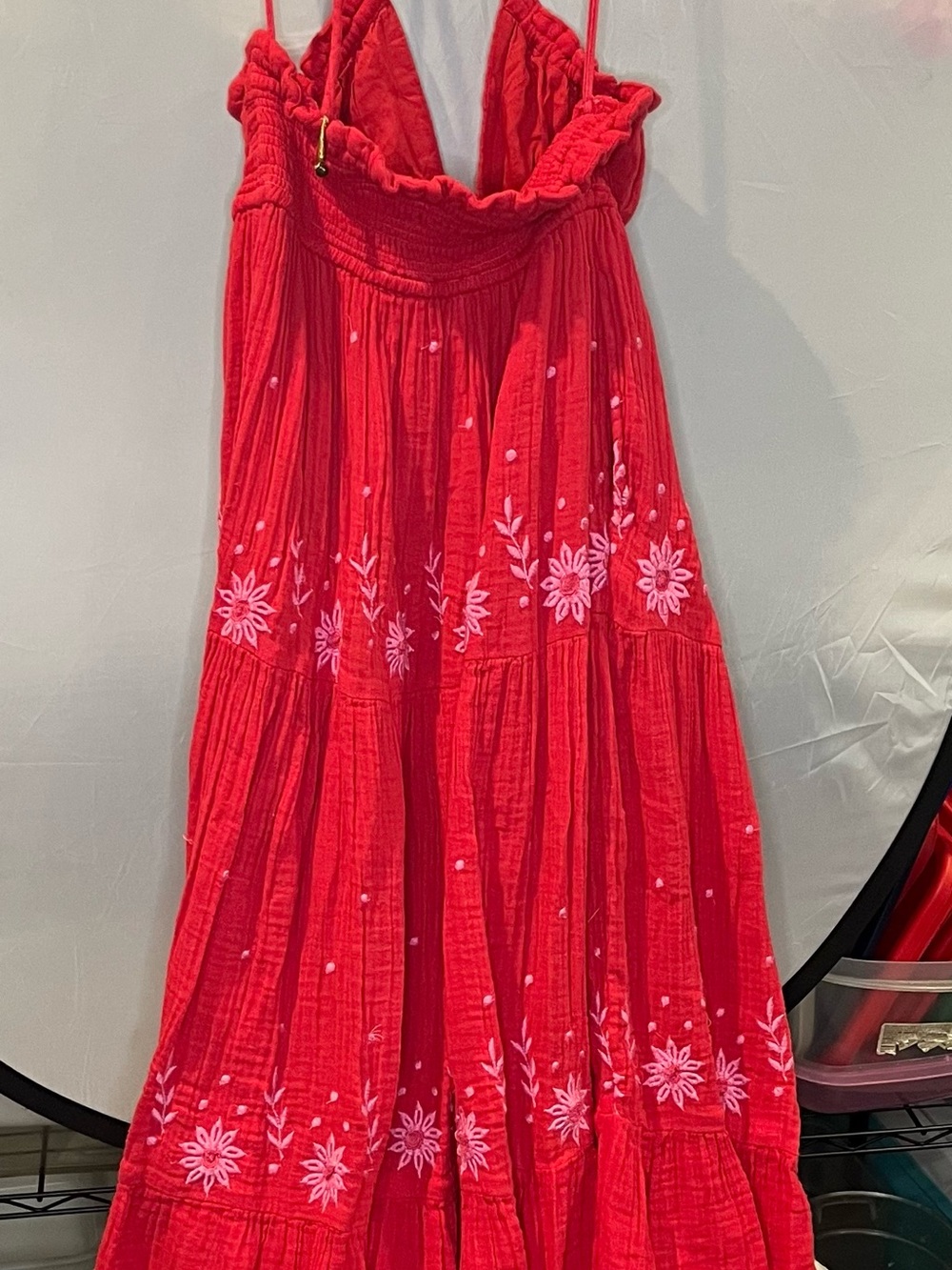 Free People Crimson Maxi Dress with Pink Embroidery - Picture 5 of 6